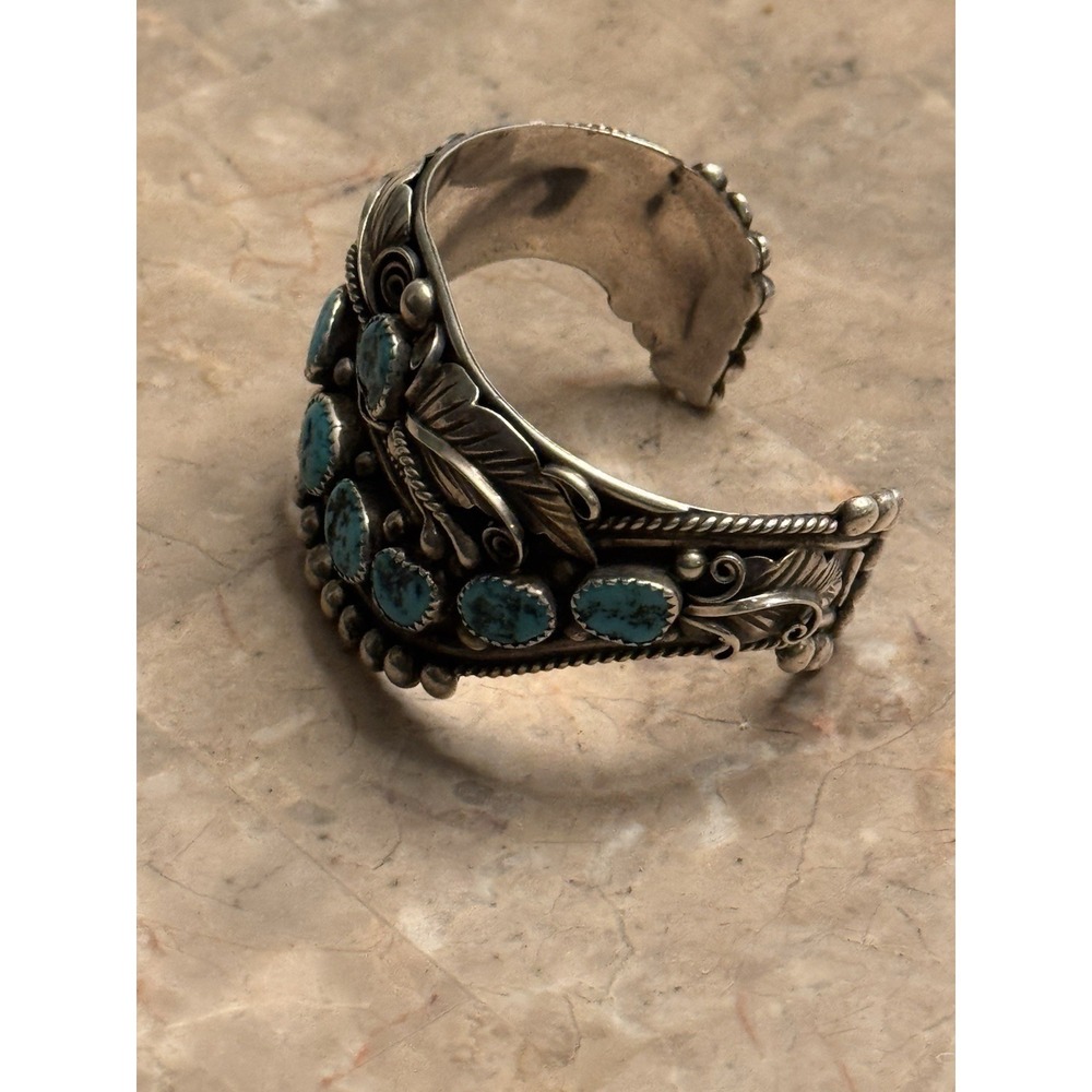 VTG JAMESON LEE NAVAJO ~52 GRAMS ~ 925 STERLING SILVER & TURQUOISE CUFF BRACELET - Picture 7 of 8